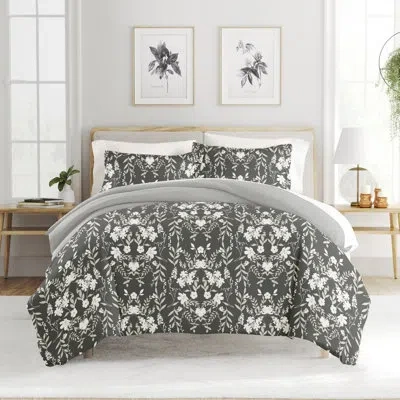 Ienjoy Home Secret Garden Pattern Reversible Duvet Cover Set In Black;white;gray