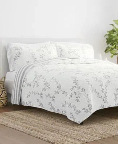 Ienjoy Home All Season Sprouting Vines Stripe Reversible Quilt Set Collection In Light Gray