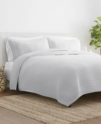 Ienjoy Home Stripe Stitch 3-pc. Quilt Set, Full/queen In Light Gray