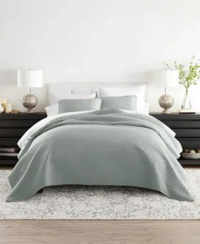 Ienjoy Home Stripe Stitch Quilt Sets In Dusk Blue