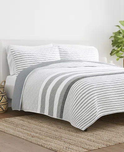 Ienjoy Home Summer Stripes Reversible 3-pc. Quilt Set, King/california King In Light Gray