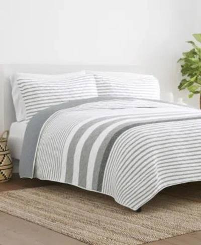 Ienjoy Home All Season Summer Stripes Reversible Quilt Set Collection In Light Gray