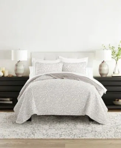 Ienjoy Home Tossed Ferns Reversible Quilt Sets In Gray