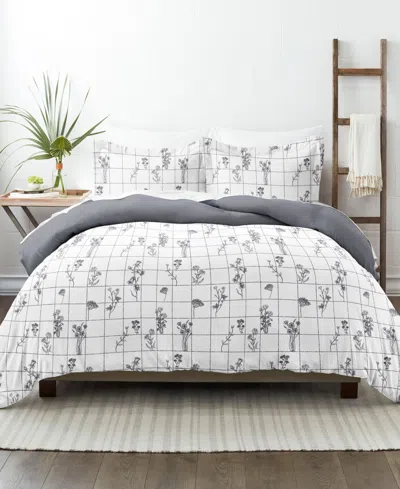 Ienjoy Home Utra Soft Reversible 3-pc. Duvet Cover Set, King/california King In Gray Flower Field