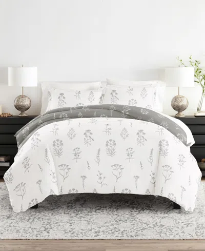 Ienjoy Home Utra Soft Reversible 3-pc. Duvet Cover Set, Queen In Light Gray Foral