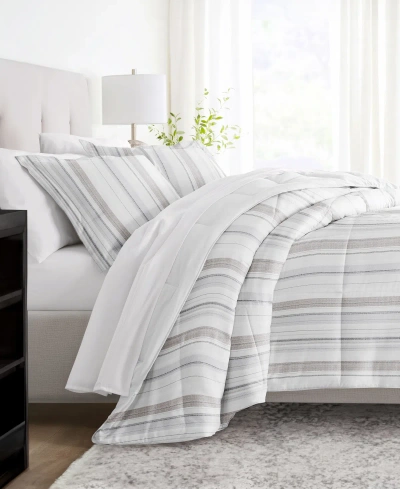 Ienjoy Home Vertical Stripe 3-piece Comforter Set, Full/queen In Ivory