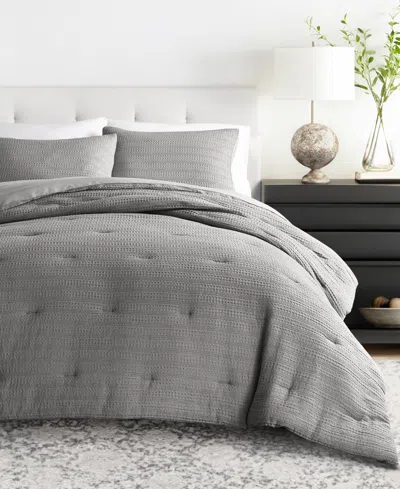 Ienjoy Home Waffle Textured 3-piece Comforter Set, Full/queen In Gray