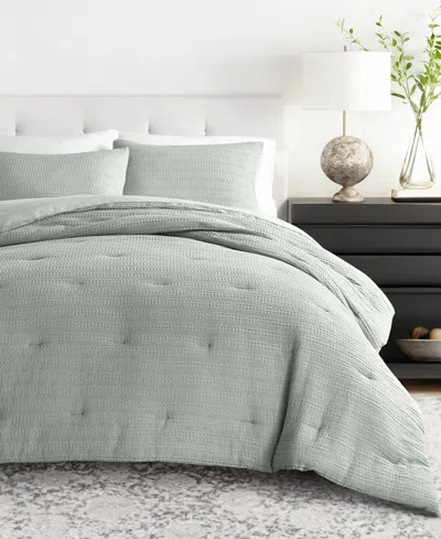 Ienjoy Home Waffle Textured 3-piece Comforter Set, Full/queen In Green Mist