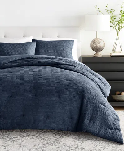 Ienjoy Home Waffle Textured 3-piece Comforter Set, Full/queen In Blue