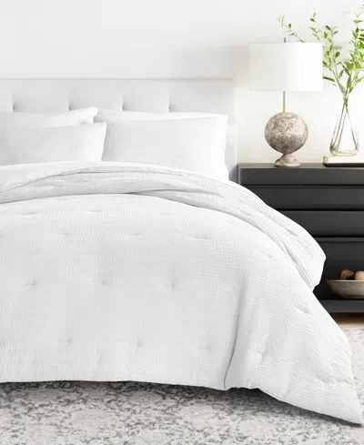 Ienjoy Home Waffle Textured 3-piece Comforter Set, Full/queen In White