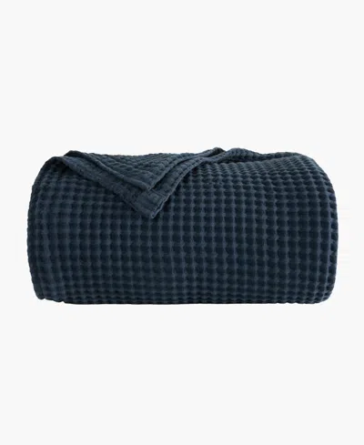 Ienjoy Home Waffle Weave Cotton Blanket, Full/queen In Blue
