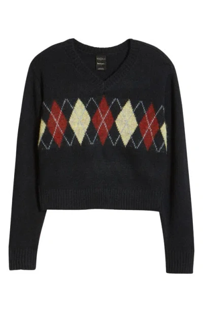 Iets Frans Argyl Boxy Sweater In Navy