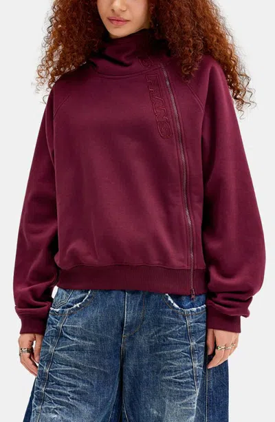 Iets Frans Asymmetric Embroidered Hoodie In Burgundy
