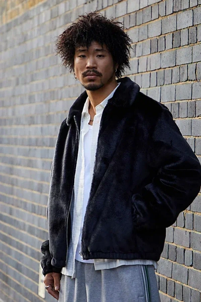 Iets Frans . Black Short Faux Fur Jacket In Black, Men's At Urban Outfitters In Black