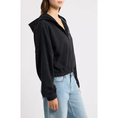 Iets Frans Bubble Hem Full Zip Hoodie In Black