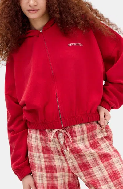 Iets Frans Bubble Hem Zip Hoodie In Red