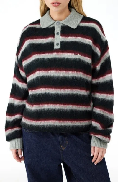 Iets Frans Fuzzy Stripe Rugby Sweater In Black