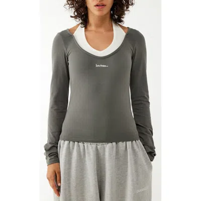 Iets Frans Gigi Layered Stretch Cotton T-shirt In Grey/white