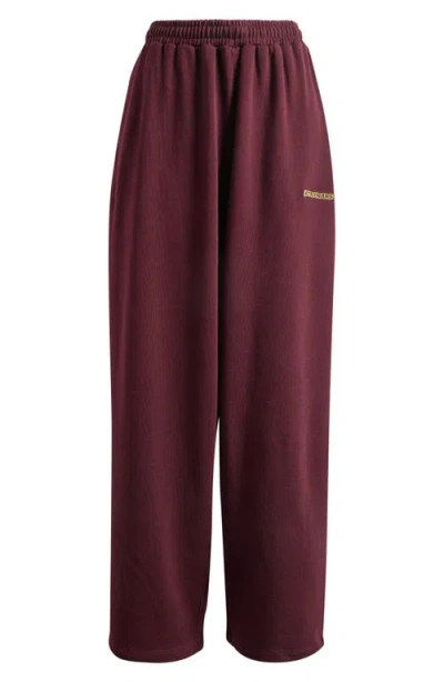 Iets Frans Harri Cotton Fleece Wide Leg Sweatpants In Burgundy
