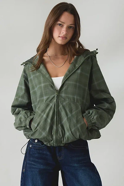 Iets Frans . … Carter Check Full-zip Waterproof Windbreaker Jacket In Green, Women's At Urb