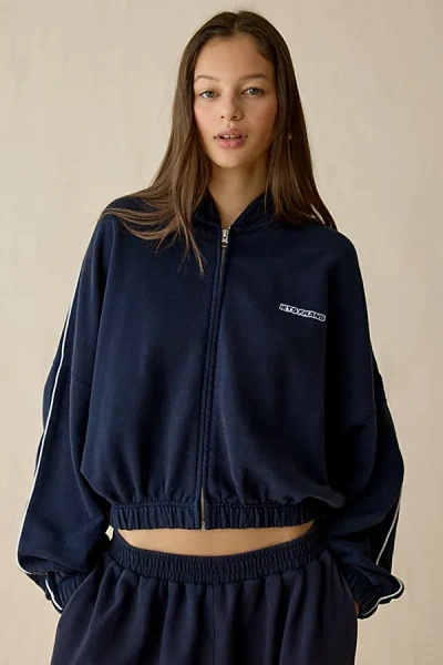 Iets Frans . … Harri Piped Bubble Hem Zip-up Hoodie Sweatshirt In Dark Blue, Women's At Urb