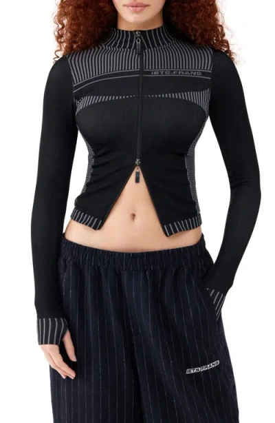 Iets Frans Lara Mock Neck Long Sleeve Zip Top In Black