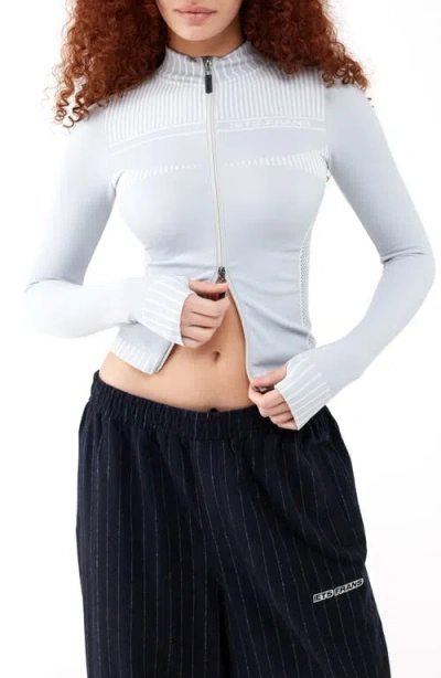 Iets Frans Lara Mock Neck Long Sleeve Zip Top In Ice Grey