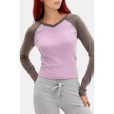 Iets Frans Long Sleeve Cotton V-neck T-shirt In Lavender