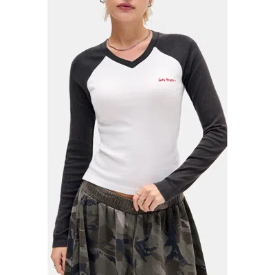 Iets Frans Long Sleeve Cotton V-neck T-shirt In White