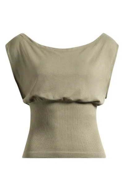 Iets Frans Off The Shoulder Seamless Top In Khaki