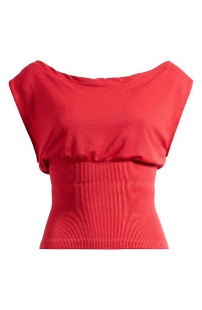 Iets Frans Off The Shoulder Seamless Top In Red