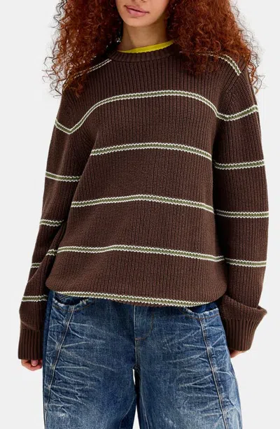 Iets Frans Remi Stripe Sweater In Brown