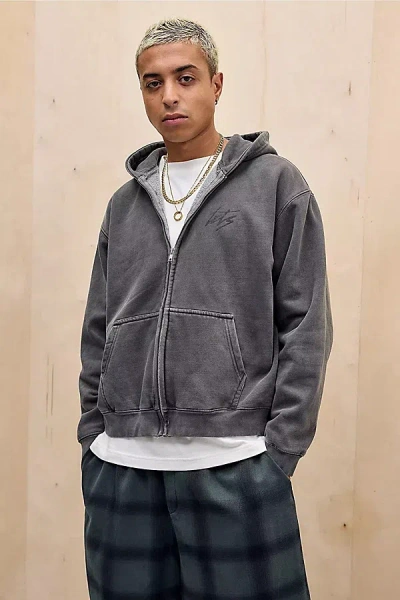 Iets Frans . Script Logo Washed Zip-up Hoodie Sweatshirt In Washed Black, Men's At Urban Outfitters In Gray