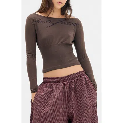 Iets Frans Script Seamless Long Sleeve Knit Top In Brown