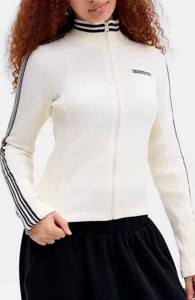 Iets Frans Trip Track Cotton Knit Full Zip Jacket In White