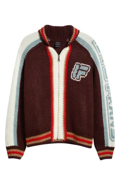 Iets Frans Varsity Chunky Front Zip Sweater In Burgundy