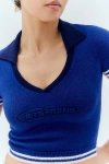 IETS FRANS IETS FRANS. CROPPED POLO SHIRT TOP IN BLUE AT URBAN OUTFITTERS
