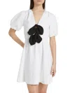 If Only Studio Women's Bow-front Puff-sleeve Minidress In White