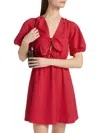 If Only Studio Women's Bow-front Puff-sleeve Minidress In Red