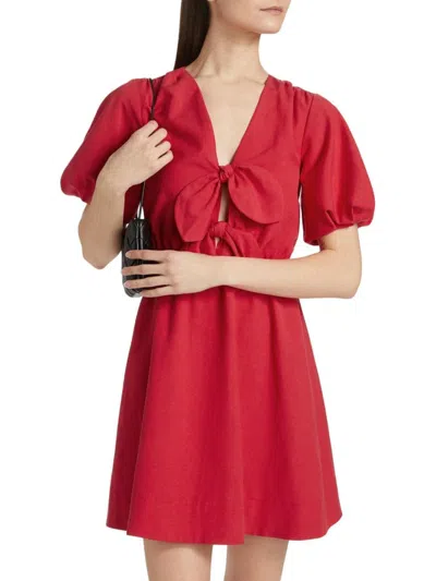 If Only Studio Women's Bow-front Puff-sleeve Minidress In Red