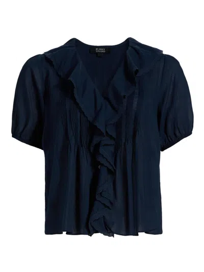 If Only Studio Women's Cotton Ruffled Top In Blue