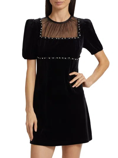 If Only Studio Women's Faith Embellished Velvet Minidress In Black