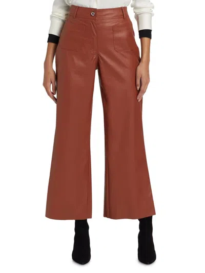 If Only Studio Women's Faux Leather Wide-leg Pants In Brown