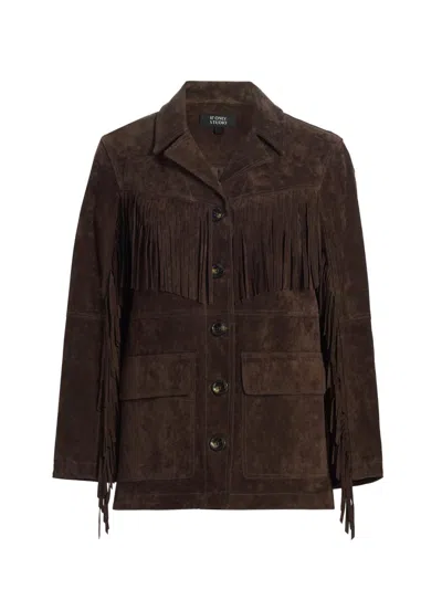 If Only Studio Women's Fringe Suede Button-front Jacket In Brown