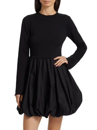 If Only Studio Women's Georgia Mix-media Bubble-hem Minidress In Black