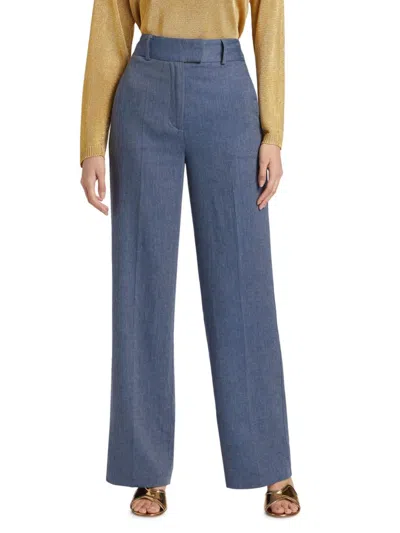 If Only Studio Women's Herringbone Linen-blend Wide-leg Pants In Industrial Blue