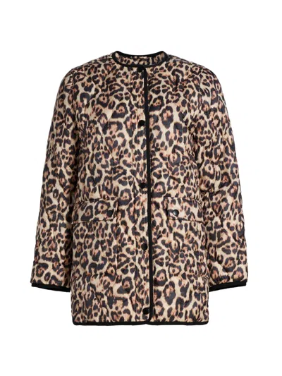 If Only Studio Women's Leopard-print Quilted Jacket In Brown