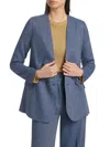 If Only Studio Women's Linen-blend Double-breasted Blazer In Industrial Blue