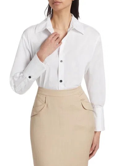 If Only Studio Women's Longline Cotton-blend Shirt In White
