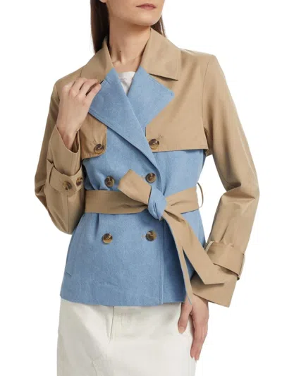 If Only Studio Women's Mixed Media Crop Trench Coat